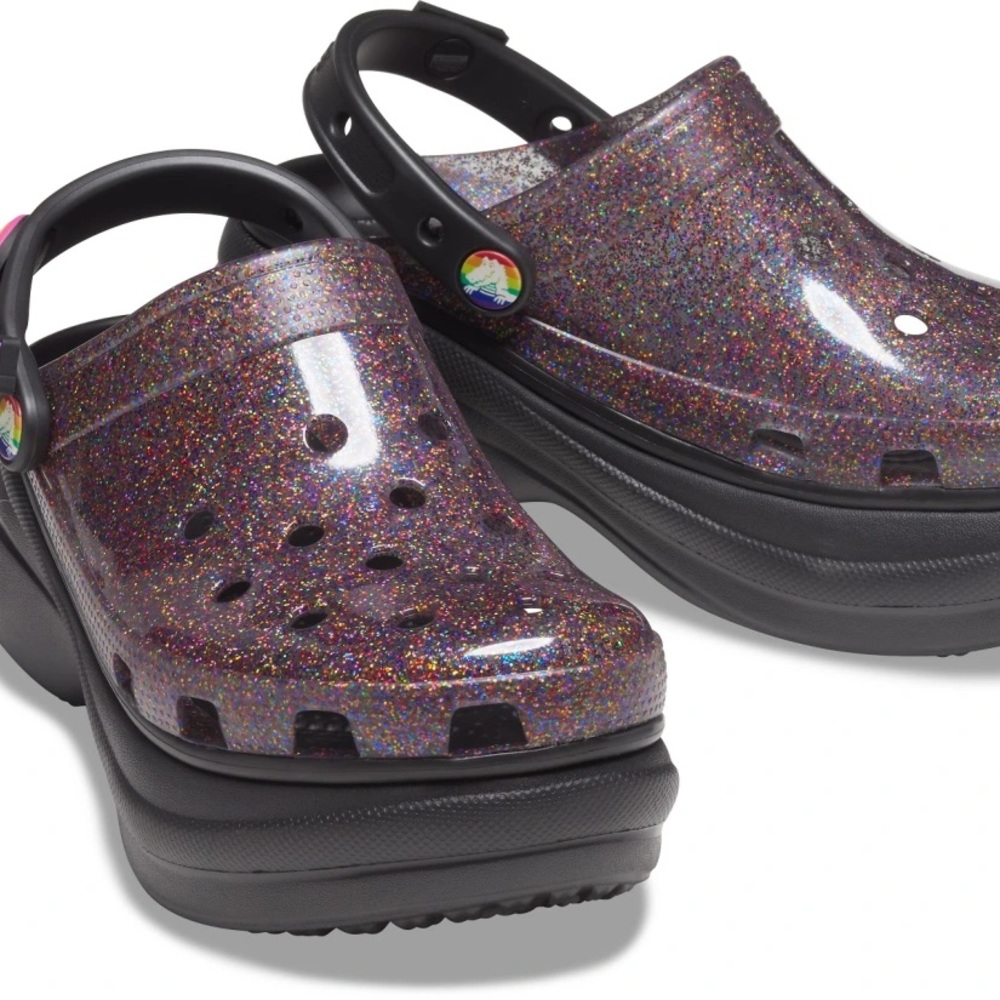 Pride 2021 Crocs| Women's Black Classic Bae Pride Translucent Glitter Clog
